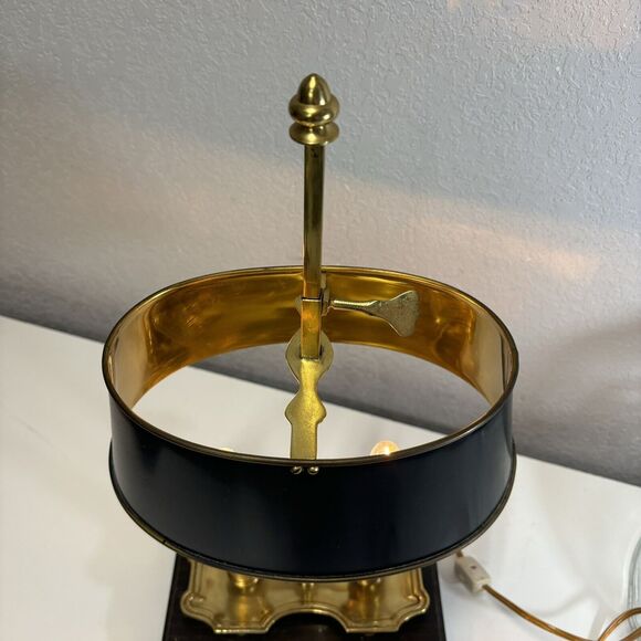 Black Shade Bouillette Lamp 2 Candlestick Lights Gold Brass Tone - Picture 4 of 16